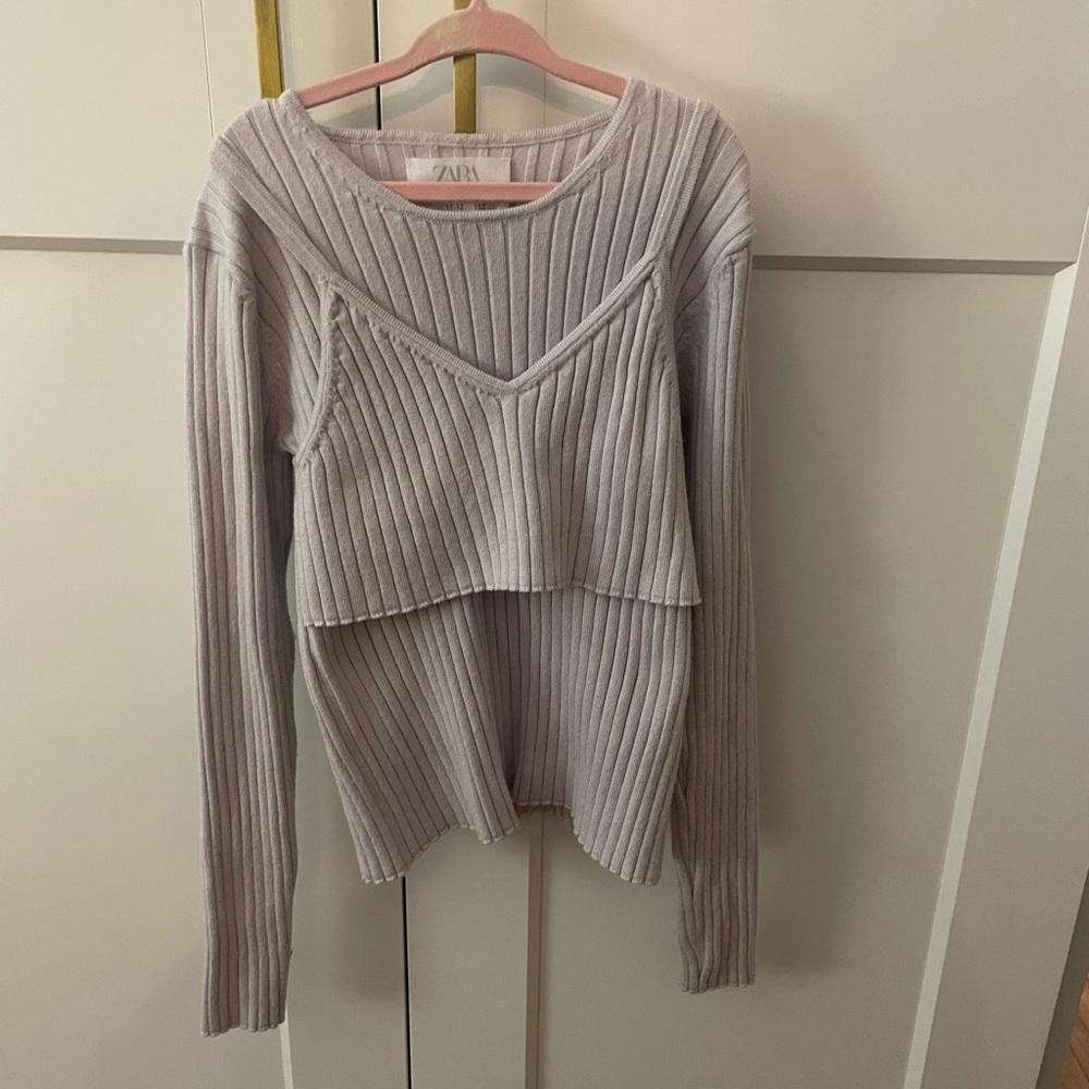 Zara Ribbed Knit Sweater - Light Gray